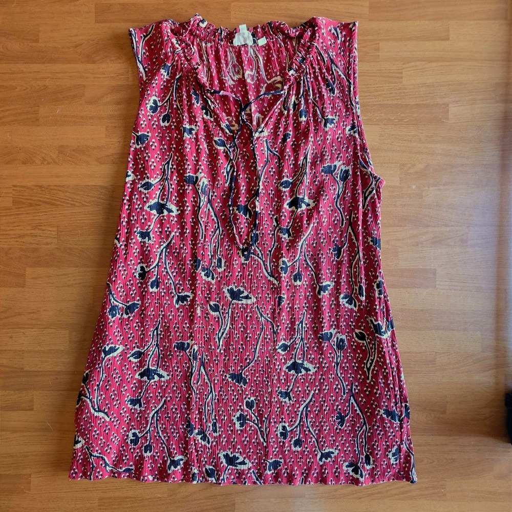 Fat Face Red Floral Crinkle Sleeveless Tunic Top Womens Size 10 Boho Festival